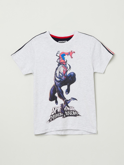 

max Boys Grey & Navy Blue Spiderman Printed Round Neck T-shirt