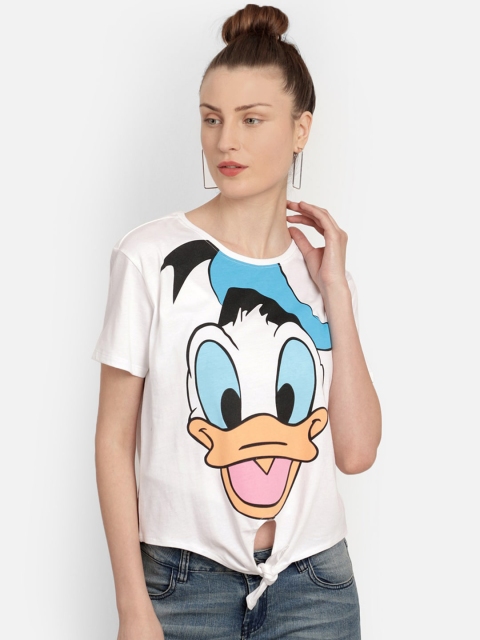 

Free Authority Women White Donald Duck Print Round Neck T-shirt