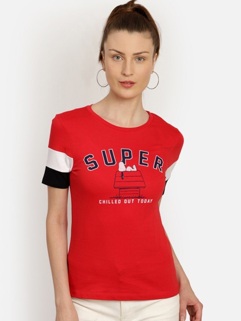 

Free Authority Peanuts Featured Women Red Printed Round Neck T-shirt