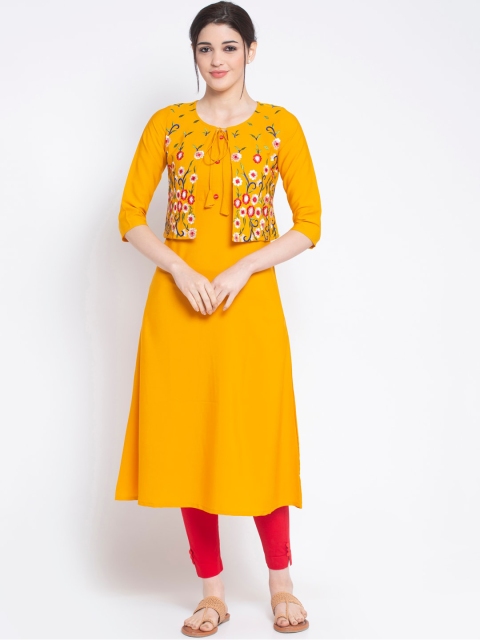 

ALC Creations Women Yellow Embroidered A-Line Kurta