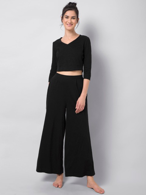 

FabAlley Women Black Solid Night Suit