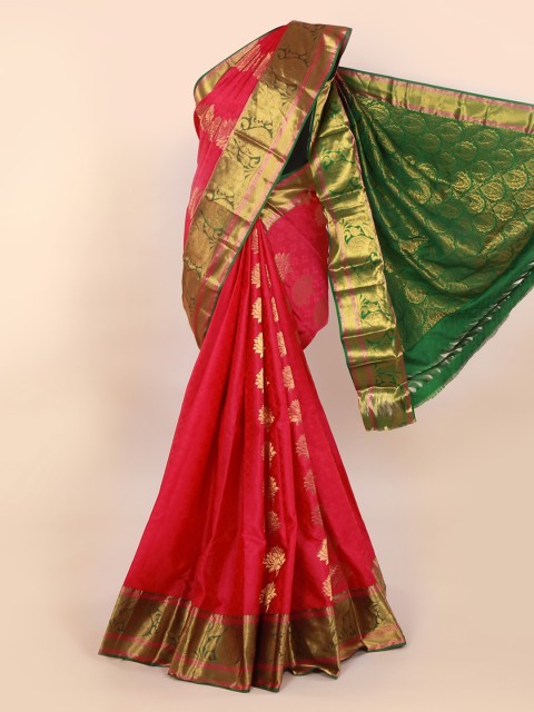 

Pothys Pink & Green Pure Silk Woven Design Kanjeevaram Saree
