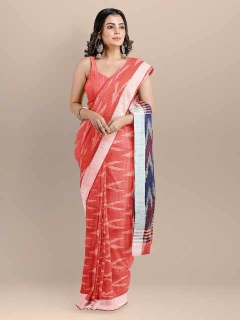 

BharatSthali Red Pure Cotton Woven Design Ikat Saree