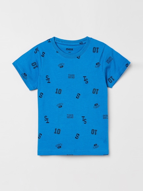 

max Boys Blue Printed Round Neck T-shirt