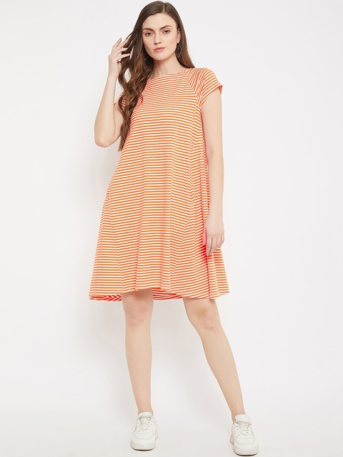 

Femella Women Orange Striped A-Line Dress