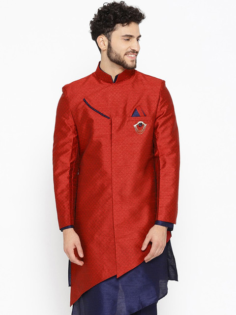 

SG RAJASAHAB Men Maroon Self-Design Tailored Ethnic Jacket