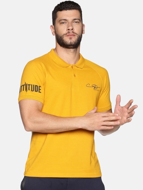 

ATTIITUDE Men Yellow Solid Polo Collar T-shirt