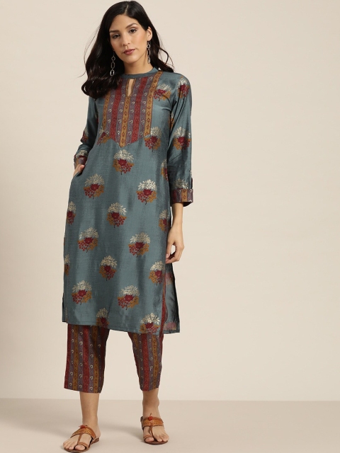 

Sangria Women Teal Printed A-Line Kurta
