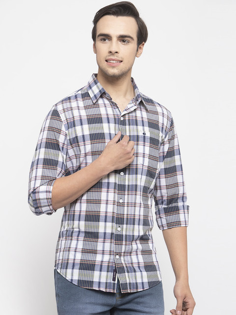 

Allen Cooper Men White Slim Fit Checked Casual Shirt