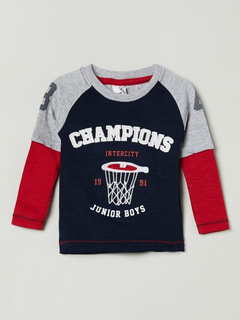 

max Boys Blue Colourblocked Round Neck T-shirt