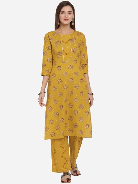 

Mirchi Fashion Women Mustard Yellow & Maroon Foil Printed Kurta with Palazzos