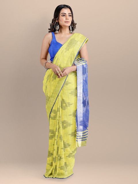 

BharatSthali Yellow Pure Cotton Woven Design Ikat Saree