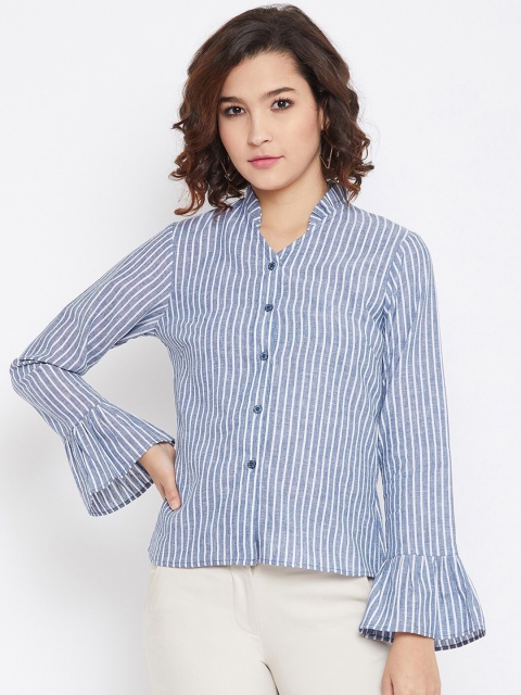 

Imfashini Women Blue Striped Shirt Style Top