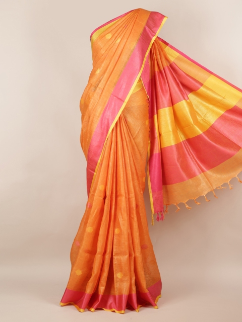 

Pothys Orange & Pink Linen Blend Solid Saree