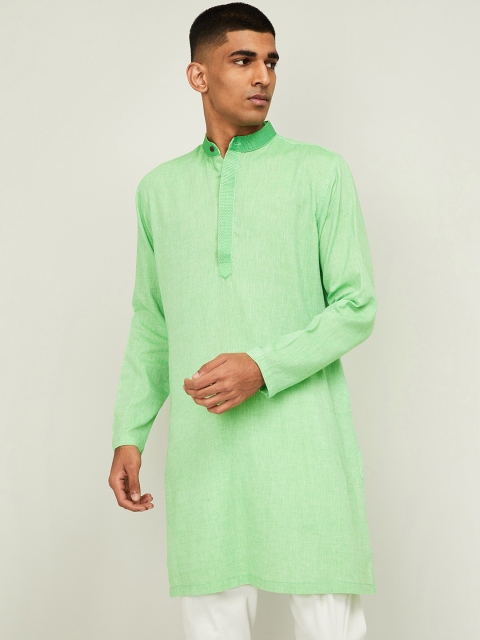 

Melange by Lifestyle Green Mandarin Collar Regular Sleeves Kurta