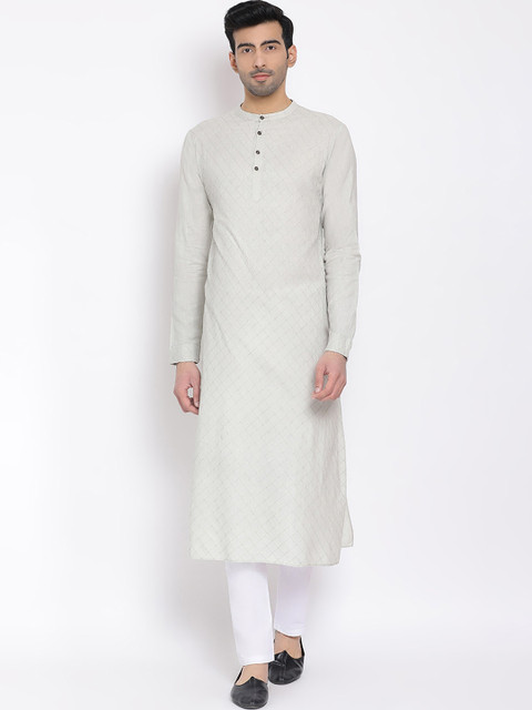 

DEVOILER Men Cream-Coloured Woven Design Straight Kurta