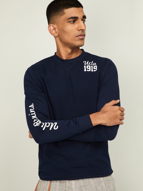 UCLA Men Navy Blue Solid Round Neck T-shirt