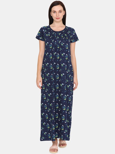 

Zivame Navy Blue & White Printed Cotton Nightdress