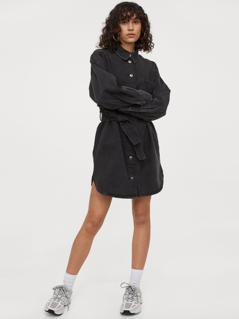 

H&M Women Black Cotton Shirt Dress