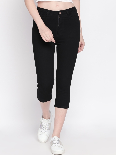 

PURPLE WATER Women Black Solid Denim Slim-Fit Capris