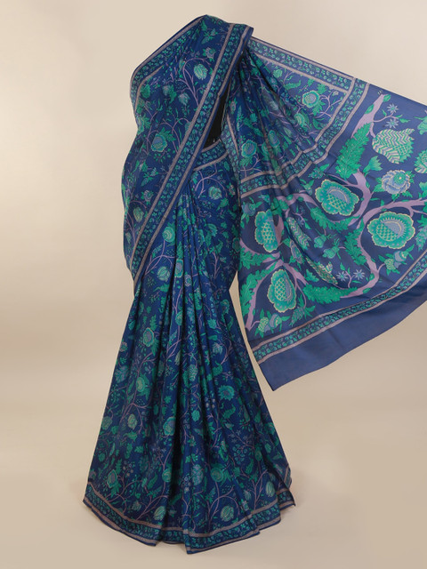 

Pothys Blue Pure Silk Printed Bagh Saree
