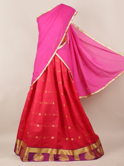 

Pothys Pink & Red Poly Chiffon Printed Half Saree