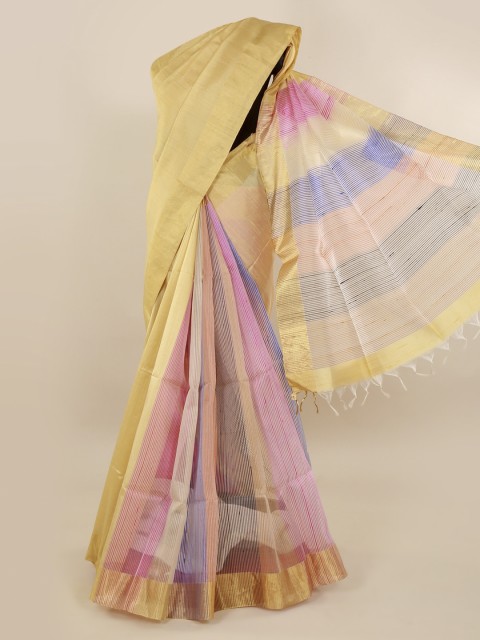 

Pothys Cream-Coloured & Pink Jute Silk Colourblocked Saree