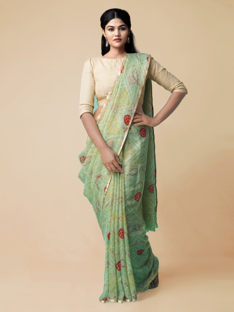 

Unnati Silks Green Pure Chiffon Printed Patola Saree