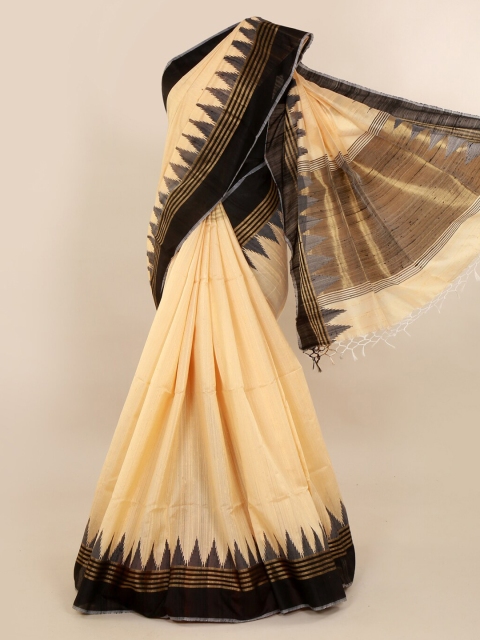 

Pothys Cream-Coloured & Black Jute Silk Solid Saree