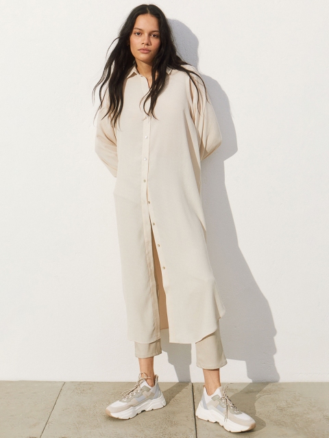 

H&M Women Beige Calf-length Shirt Dress