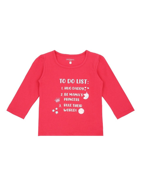 

Pantaloons Baby Girls Fuchsia Printed Round Neck Pure Cotton T-shirt