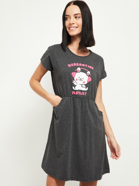 

max Grey Printed Nightdress With Pockets