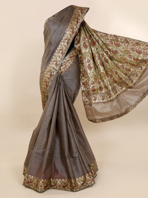 

Pothys Grey Pure Silk Solid Tussar Saree