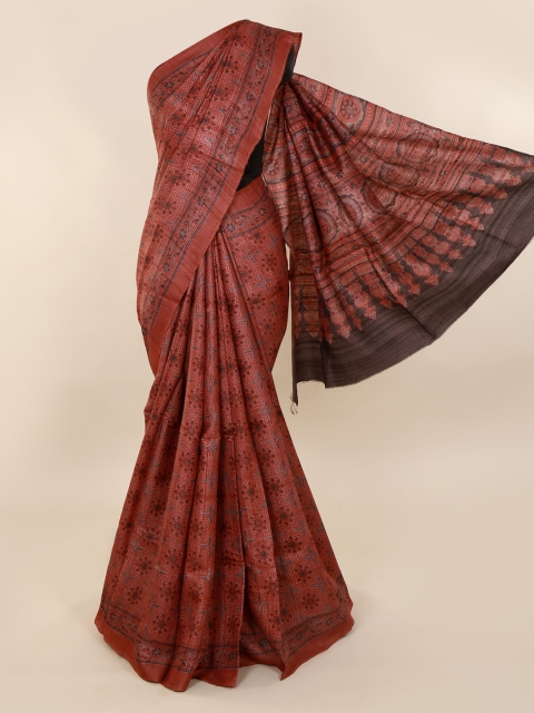 

Pothys Maroon Pure Silk Printed Dabu Saree