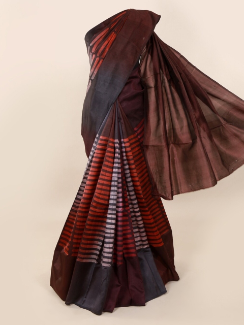 

Pothys Brown & Red Pure Silk Batik Printed Saree