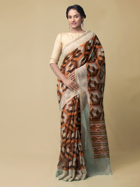 

Unnati Silks Brown & Beige Silk Cotton Printed Chanderi Saree