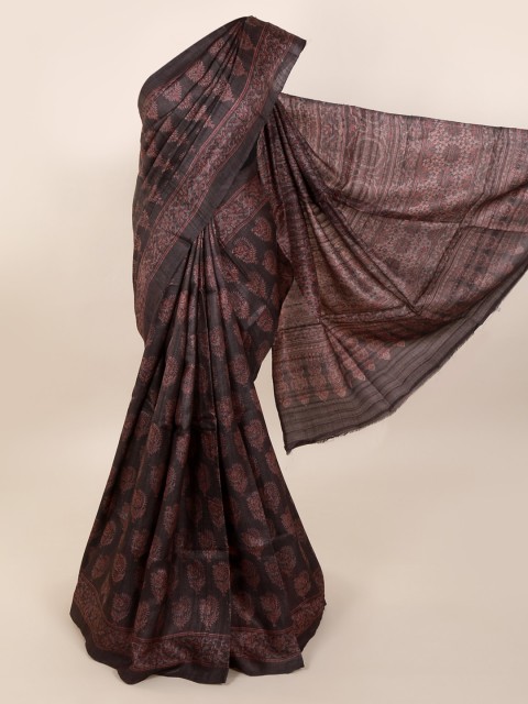 

Pothys Grey & Burgundy Pure Silk Printed Dabu Saree