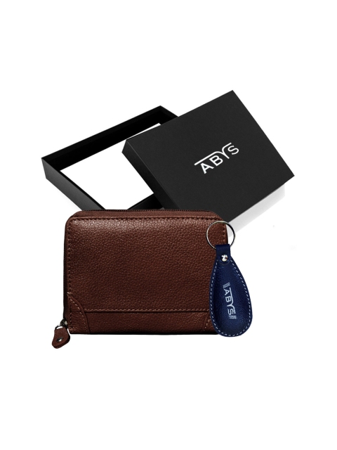 

ABYS Unisex Coffee Brown & Navy Blue Solid Genuine Leather Accessories Gift Set