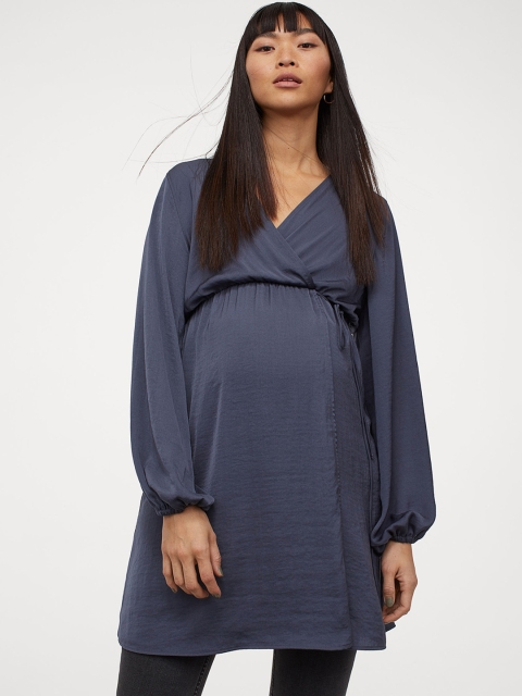 

H&M Women Blue Solid MAMA Wrap dress
