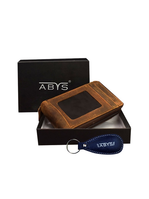 

ABYS Unisex Tan Brown & Blue Genuine Leather Accessory Gift Set