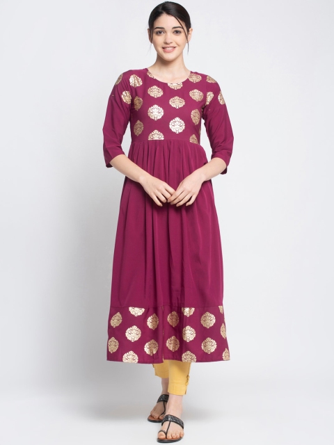 

ALC Creations Purple Ethnic Motifs Printed Crepe Round Neck Regular Sleeves Kurta