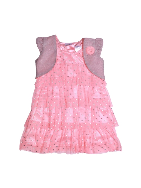 

Doodle Girls Peach-Coloured & Silver-Coloured Printed A-Line Dress