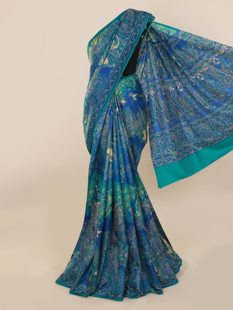 

Pothys Blue Pure Silk Printed Bagh Saree