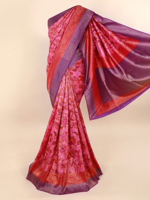 

Pothys Magenta & Purple Pure Silk Floral Woven Design Banarasi Saree