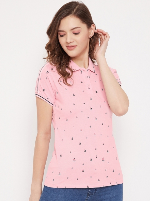 

Octave Women Pink Printed Polo Collar T-shirt