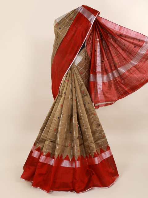 

Pothys Tan Brown Checked Jute Silk Saree