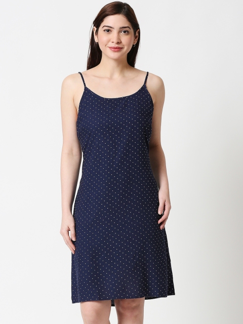 

People Women Navy Blue & White Printed A-Line Dress