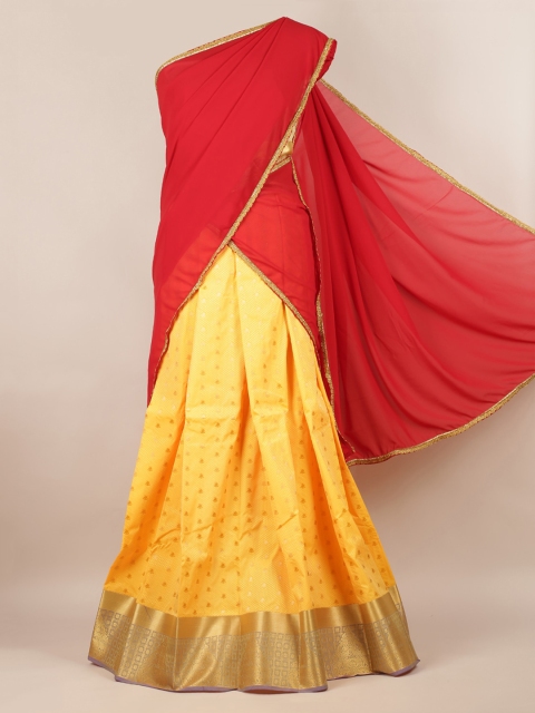 

Pothys Red & Yellow Poly Chiffon Solid Half Saree