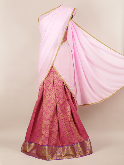 

Pothys Pink Solid Poly Chiffon Half Saree