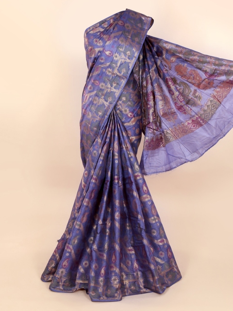 Pothys Navy Blue & Gold-Toned Pure Silk Woven Design Tussar Saree